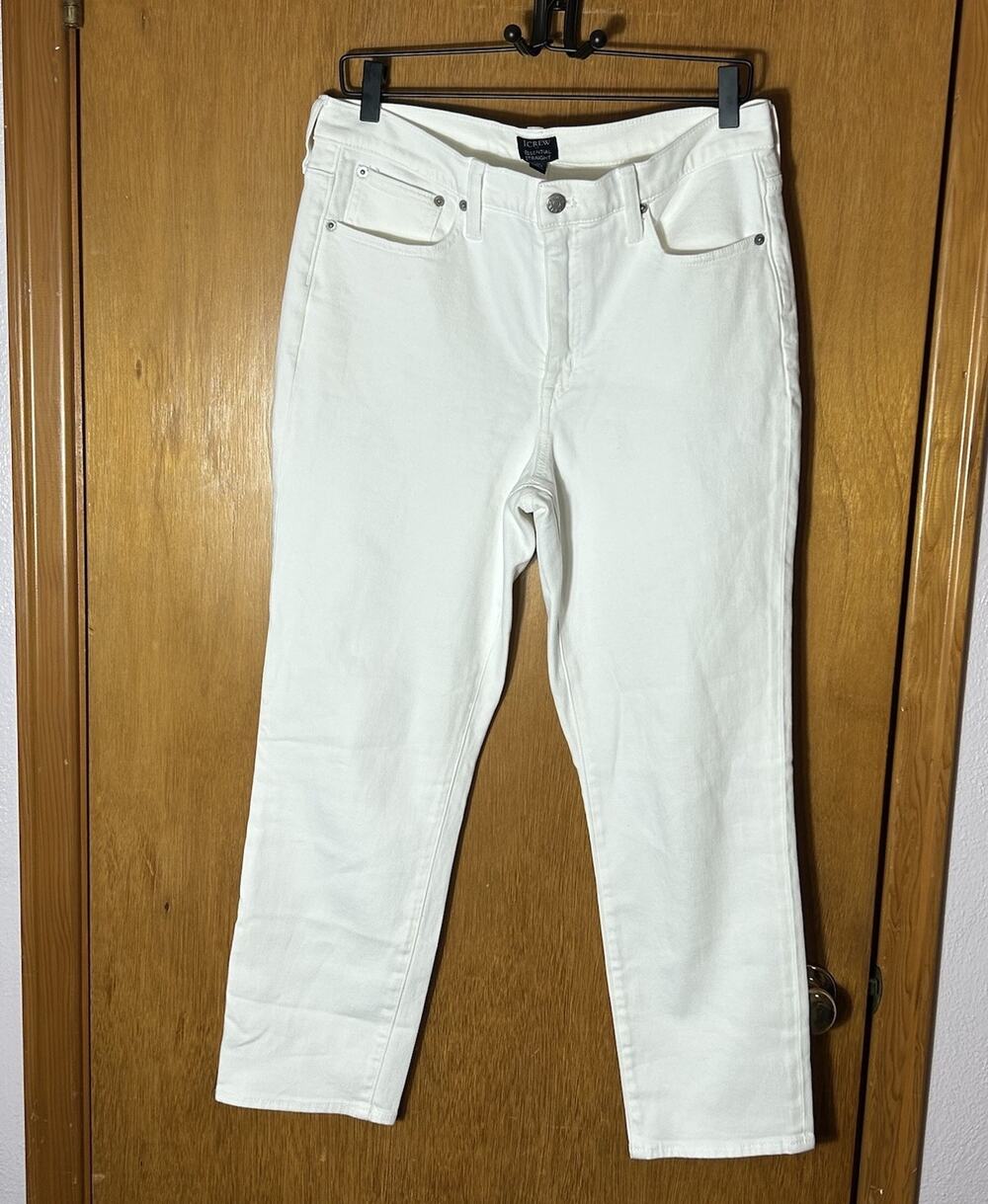 J Crew Factory Essential Straight Jeans Women Sz 30 White Denim All Day Stretch